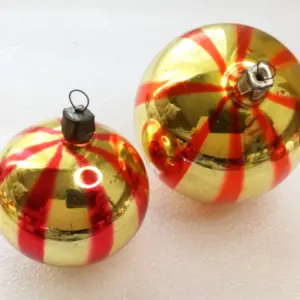Set of 2 Vintage Glass Christmas Ornaments Toy Balls