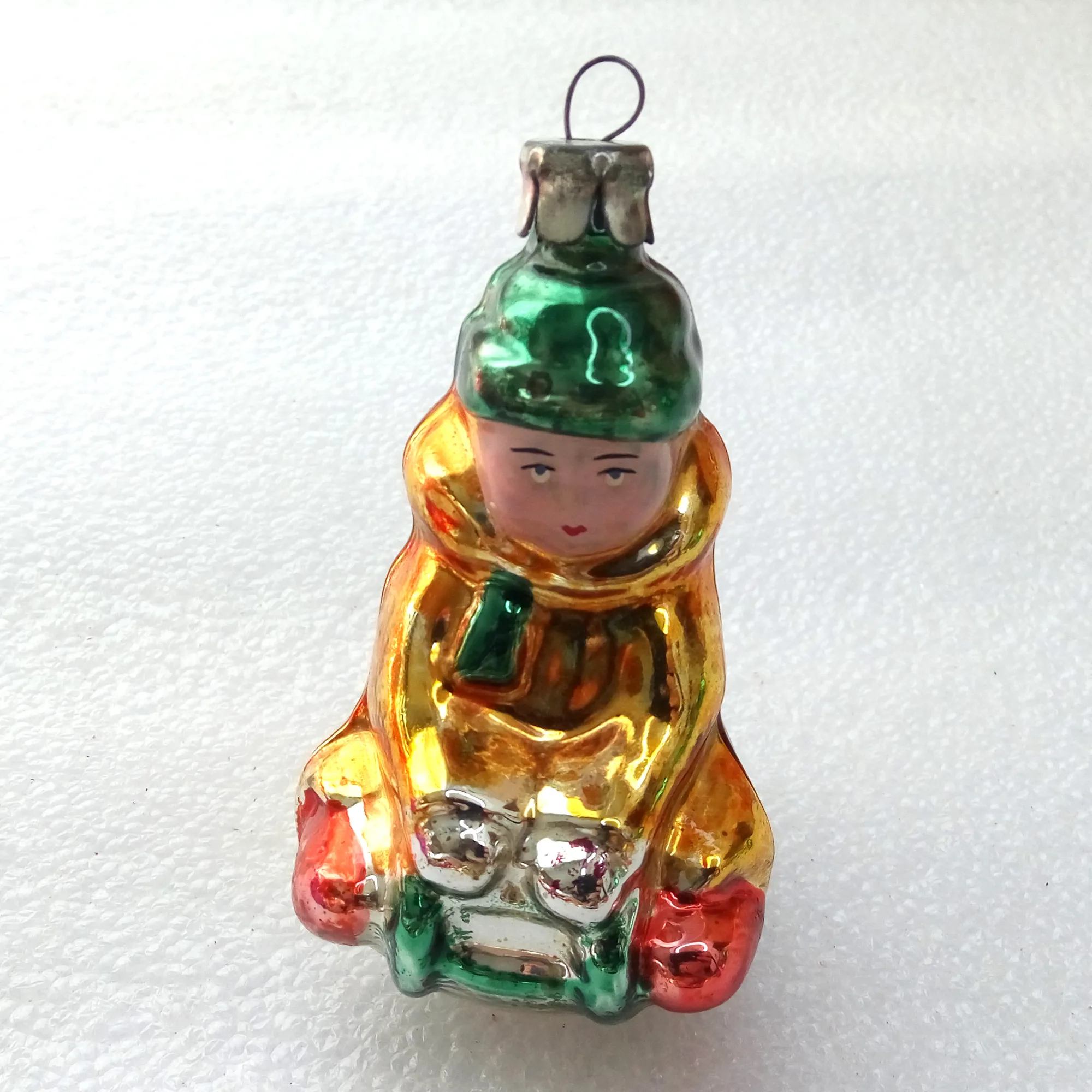 Antique Vintage Glass Christmas Ornament Kid on Sledge