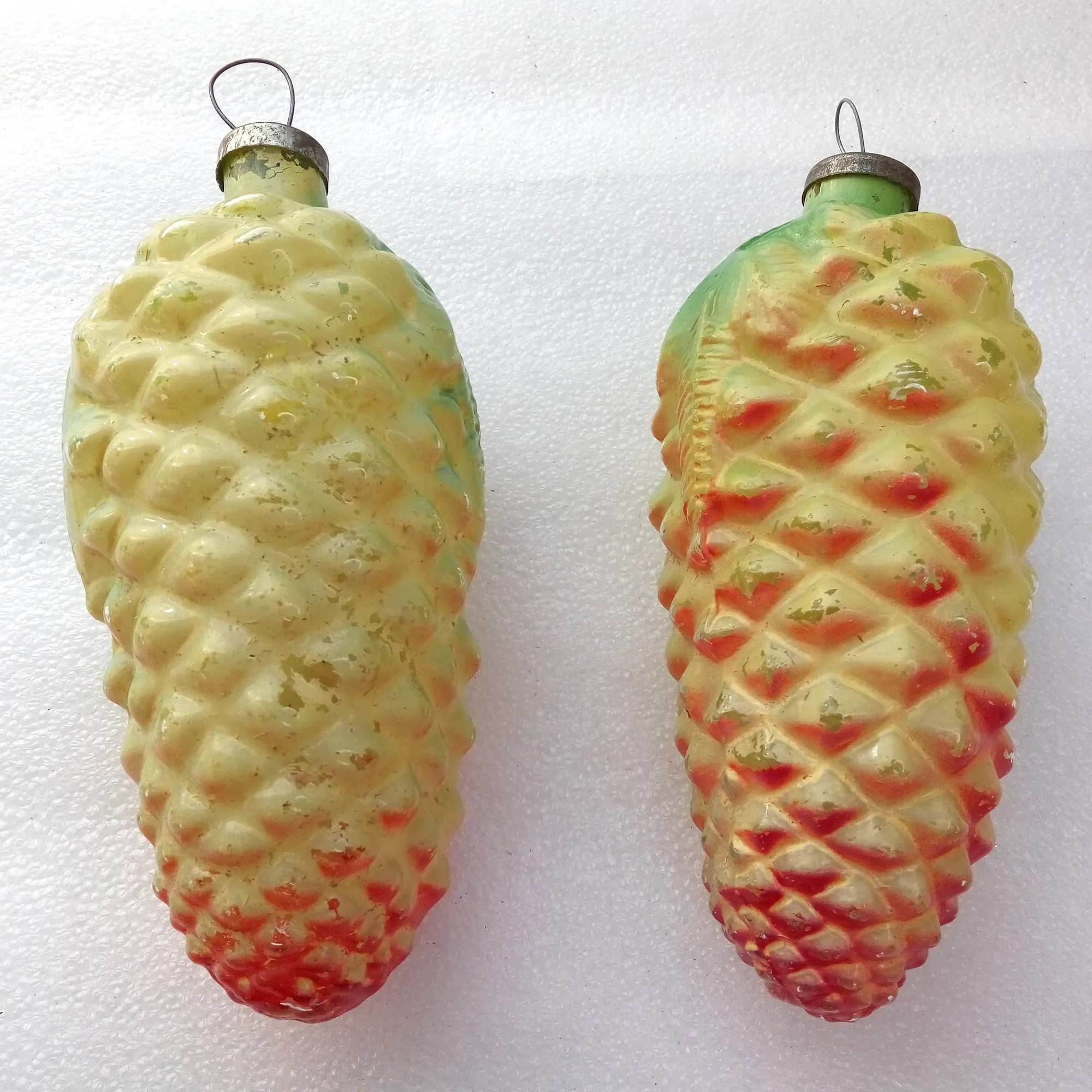 Set of 2 Huge Antique Vintage Glass Christmas Ornaments Pinecones