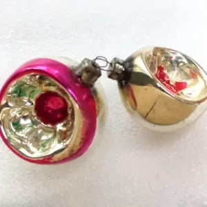 Set of 2 Old Antique Vintage Glass Christmas Ornament Lantern
