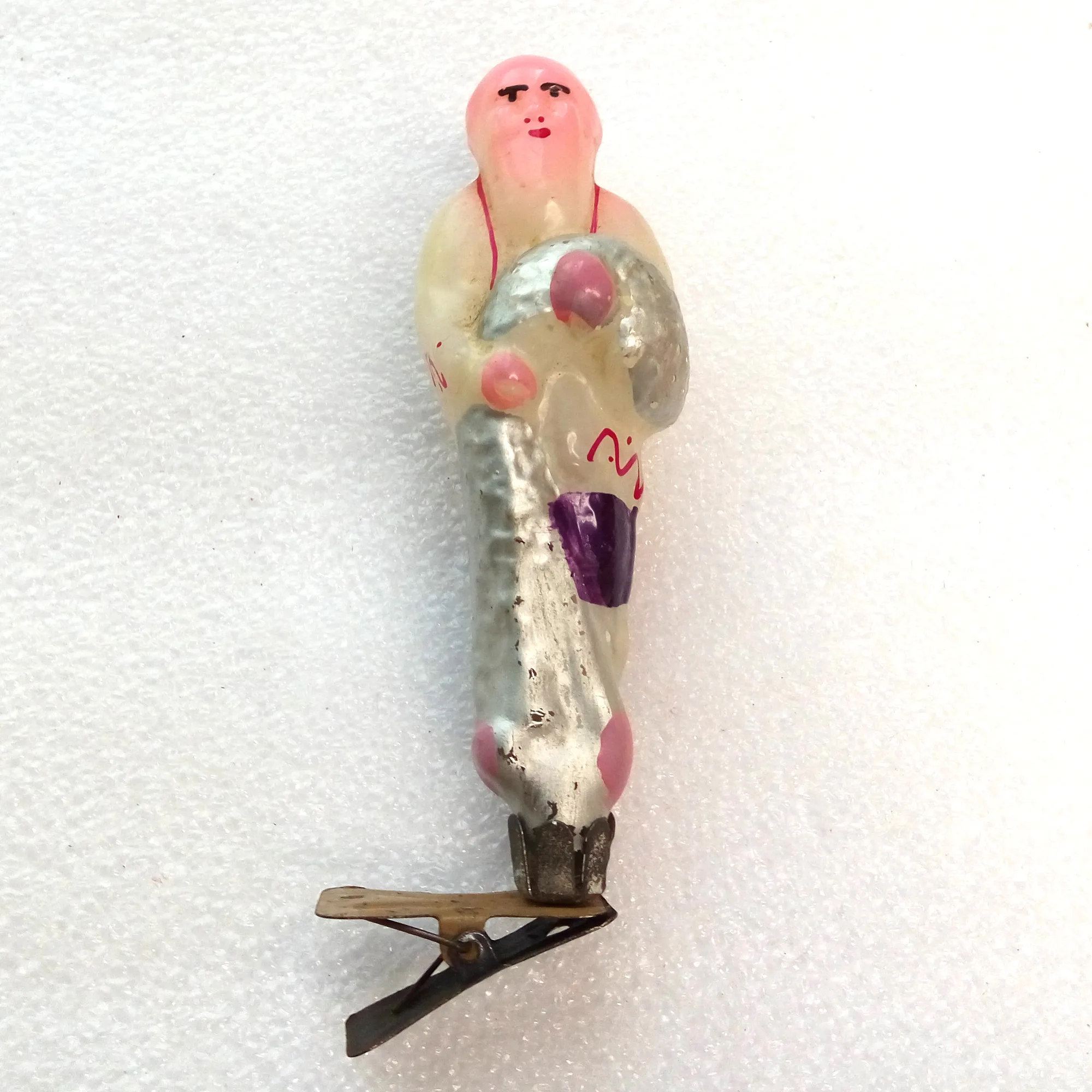 Old Antique Vintage Glass Christmas Ornament Old Fisherman