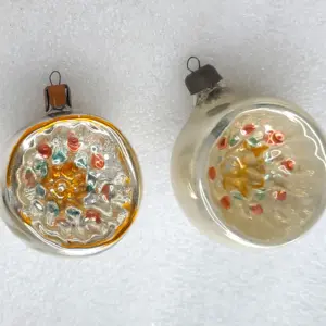 Set of 2 Antique Vintage USSR Glass Christmas Ornaments Lanterns