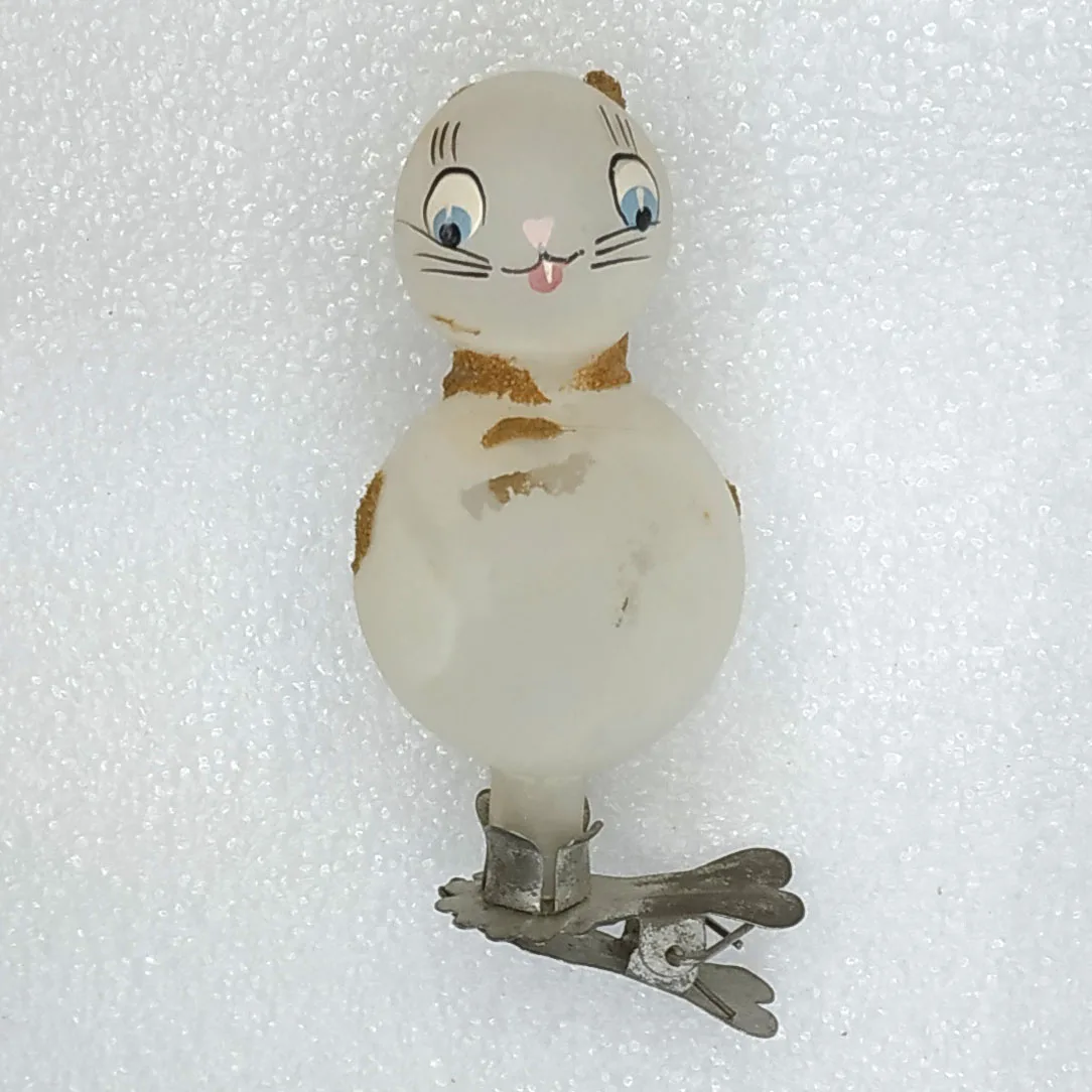 Vintage Antique Glass USSR Christmas Ornament Kitten