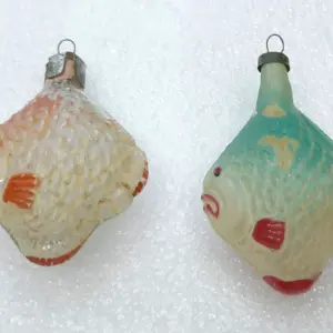 Set of 2 Vintage Antique Mercury Glass USSR Christmas Ornaments Fishes
