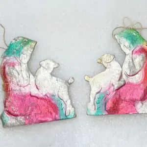 Set of 2 Vintage Dresden Cardboard Christmas Tree Ornaments Alyonushka