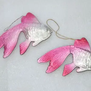 Set of 2 Vintage Dresden Cardboard Christmas Old Tree Ornaments Fishes