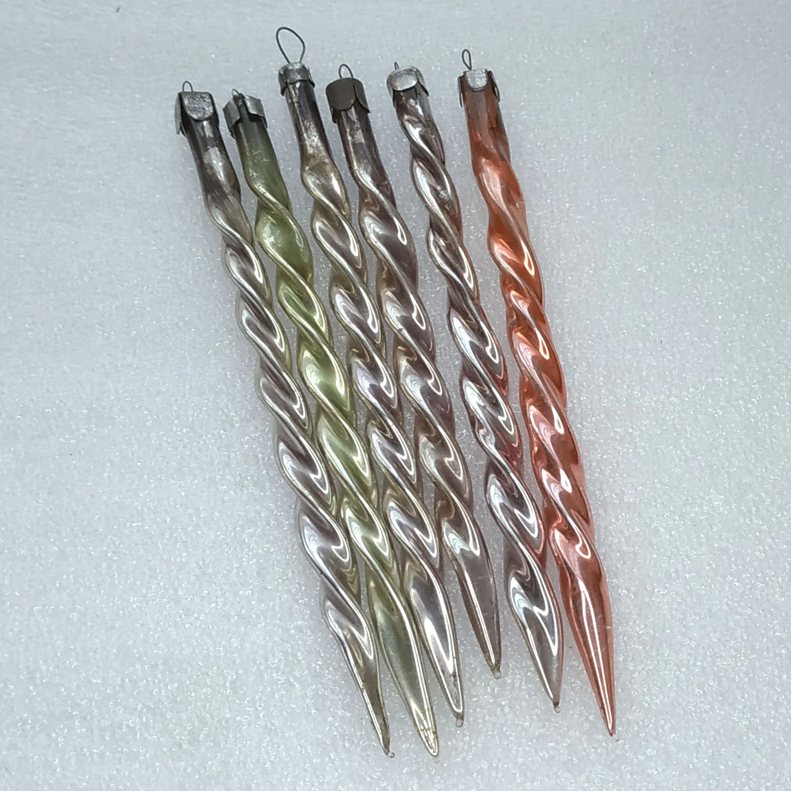 Set of 6 Antique Vintage Mercury Glass Christmas Ornament USSR Icicles
