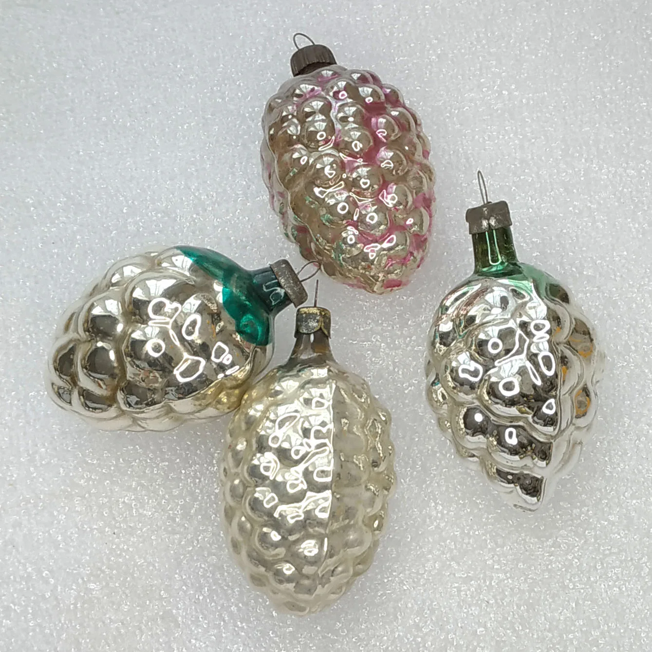 Set of 4 Antique Vintage Mercury Glass Christmas Ornament USSR Grapes