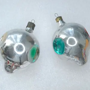 Set of 2 Antique Vintage Glass Christmas Ornament USSR Balls Lanterns