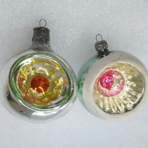 Set of 2 Antique Vintage Mercury Glass Christmas Ornaments USSR Lantern