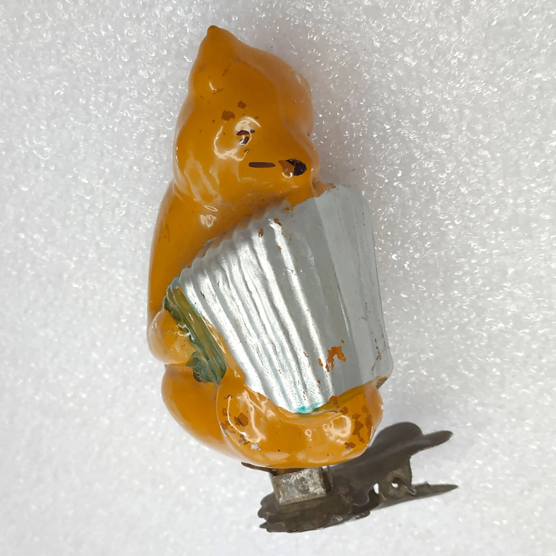 Antique Vintage Glass Christmas Ornament Bear w Accordion