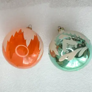 Set of 2 Vintage Silver Glass Christmas Ornaments Tree Antique USSR Decor Balls