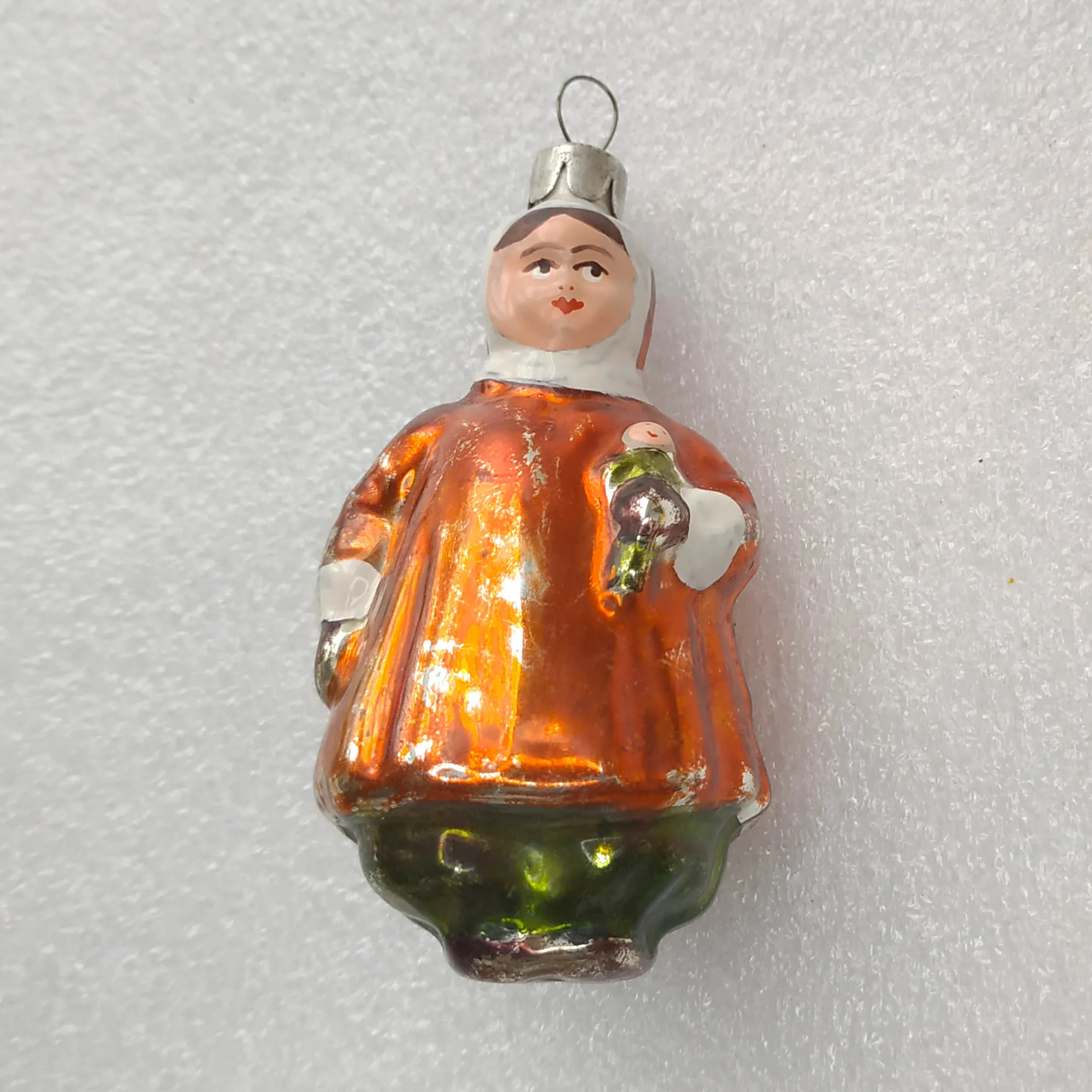 Vintage Mercury Glass Christmas Ornaments Tree Antique USSR Girl