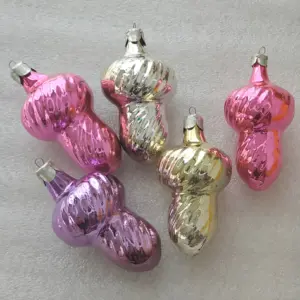 Set of 5 Vintage Silver Glass Christmas USSR Ornaments Antique