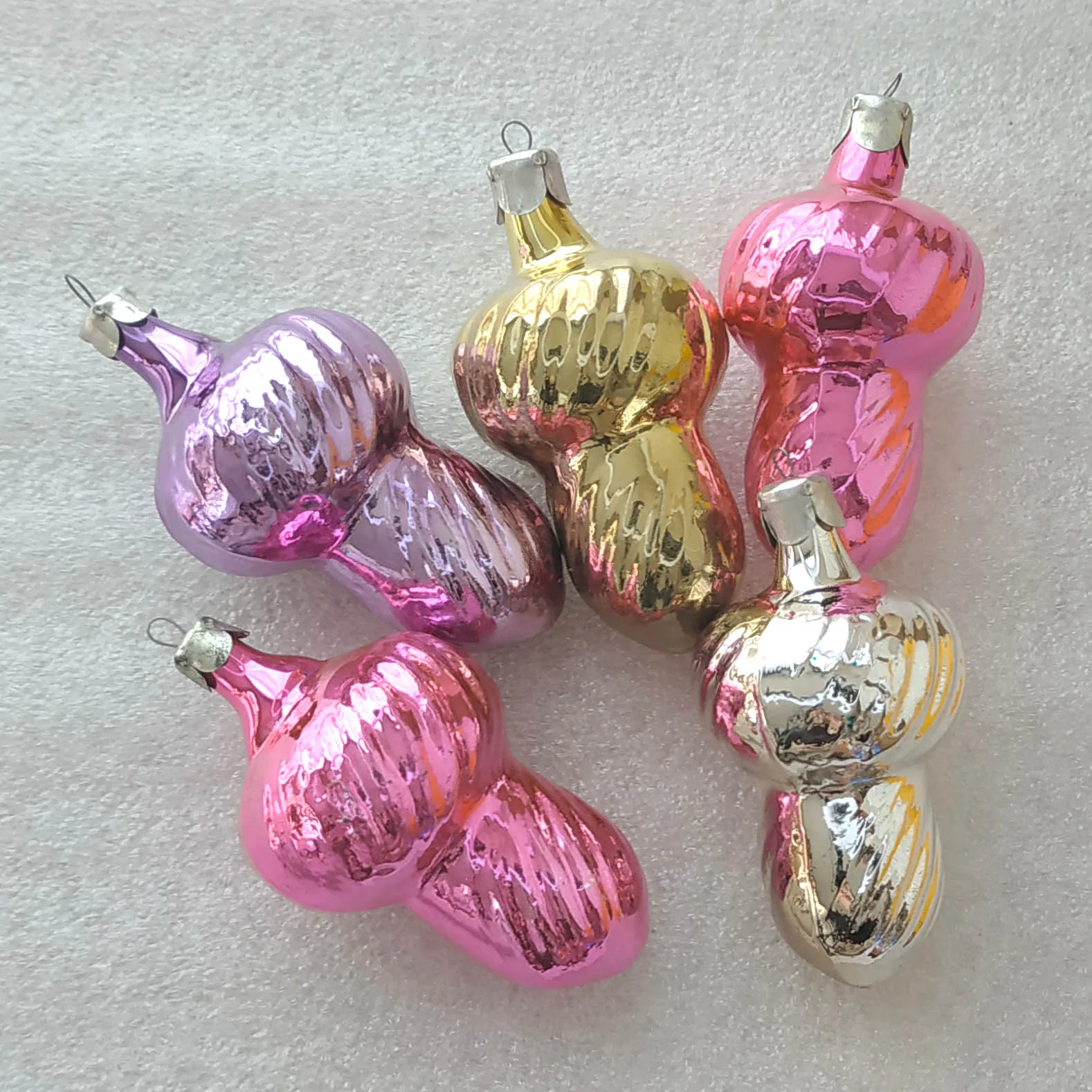 Set of 5 Vintage Silver Glass Christmas USSR Ornaments Antique
