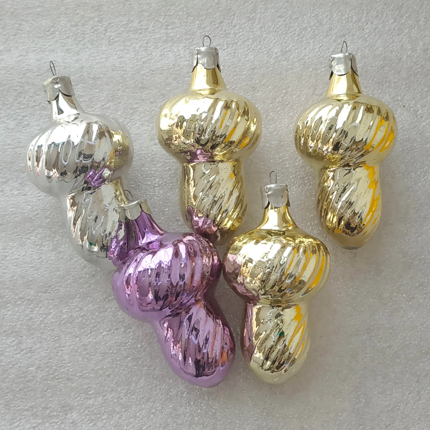 Set of 5 Vintage Silver Glass Christmas USSR Ornaments Antique