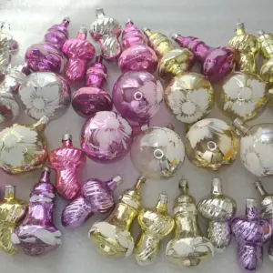 Set of 40 Vintage Silver Glass Christmas USSR Ornaments Antique