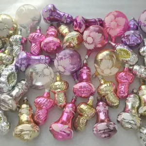 Set of 40 Vintage Silver Glass Christmas USSR Ornaments Antique