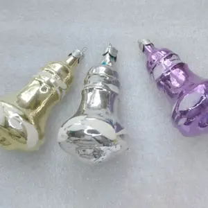 Set of 3 Vintage Silver Glass Christmas USSR Ornaments Antique Bells