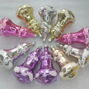 Set of 8 Vintage Silver Glass Christmas USSR Ornaments Antique Bells