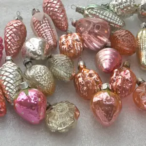 Set of 27 Vintage Silver Glass Christmas USSR Ornaments Antique Tree Small Decor