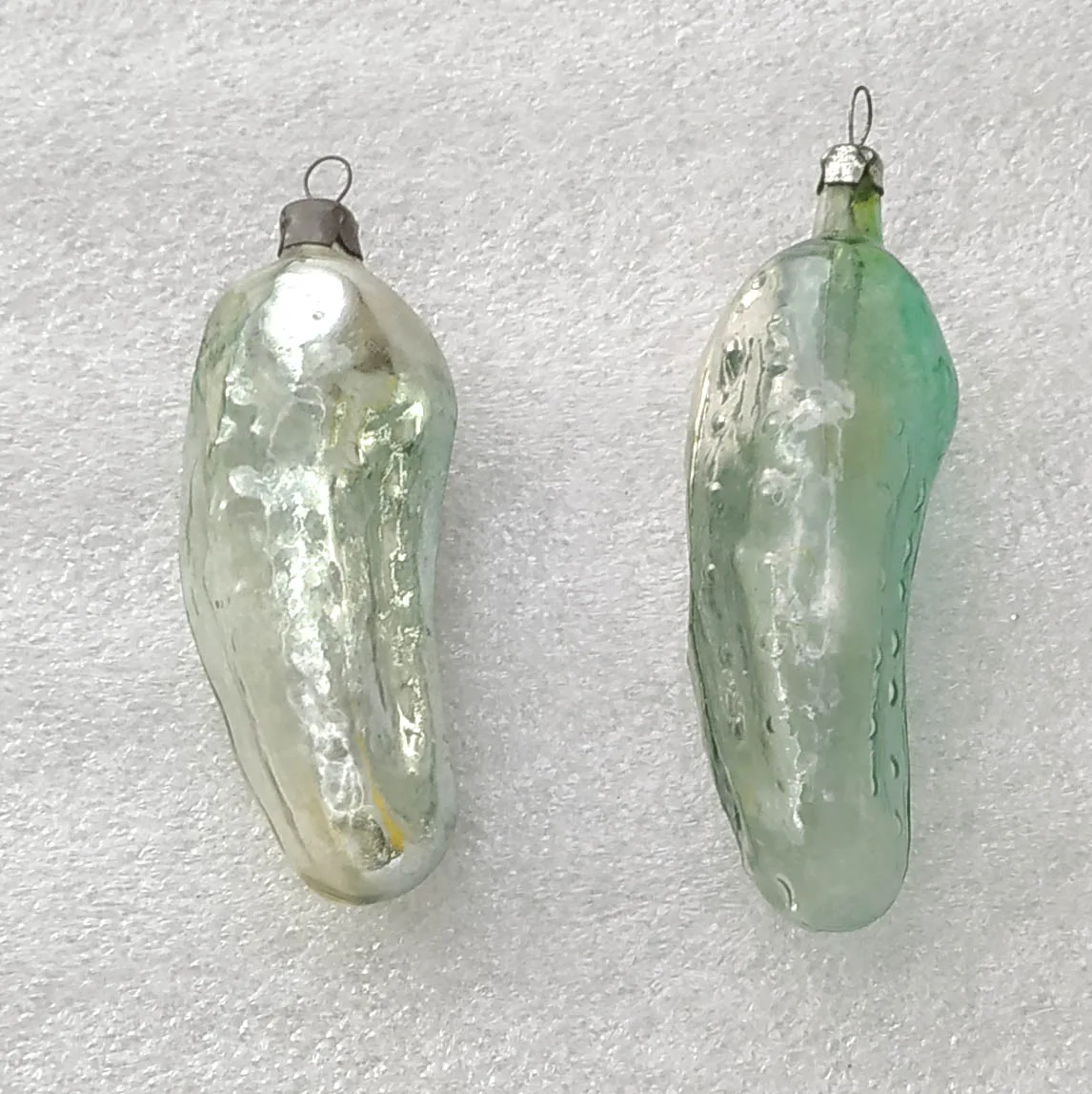 Set of 2 Vintage Silver Glass Christmas USSR Ornaments Antique Pickles