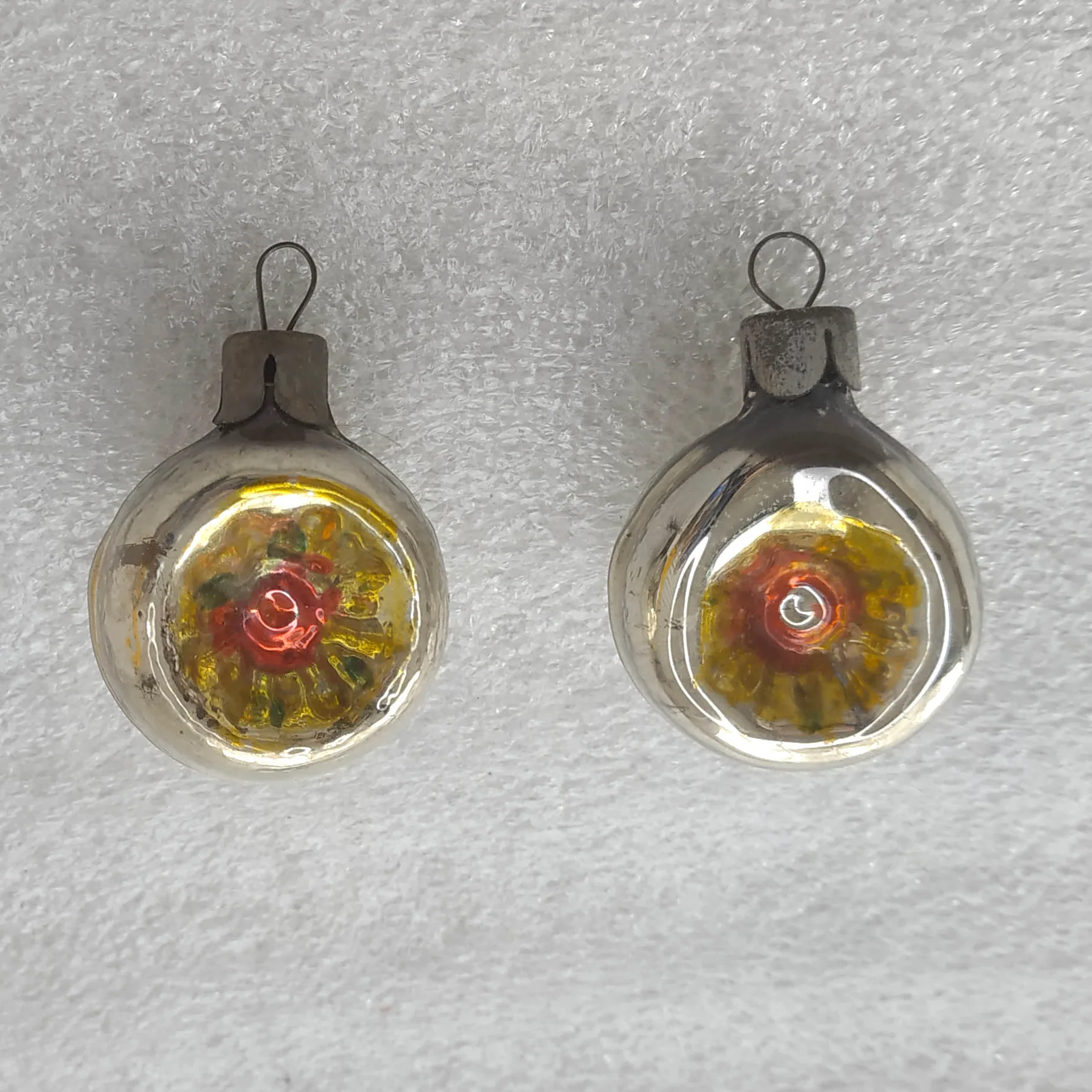 Set of 2 Vintage Glass Christmas USSR Ornament Antique Small Lanterns