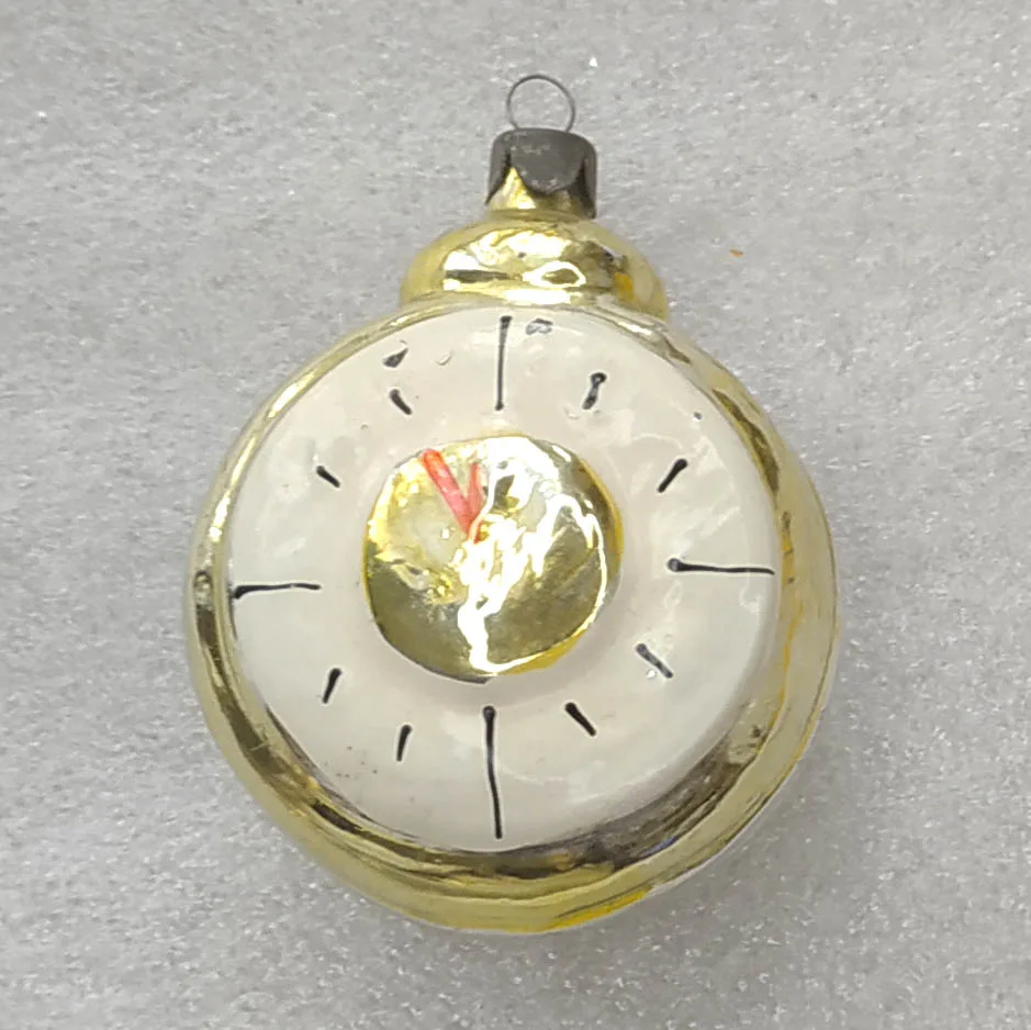 Vintage Silver Glass Christmas USSR Ornament Antique Old Clock