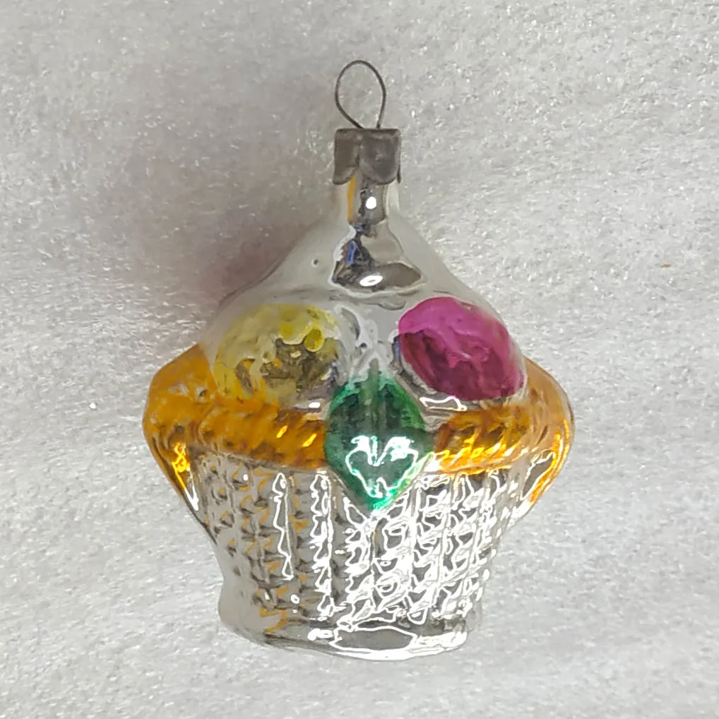 Vintage Silver Glass Christmas USSR Ornament Antique Basket