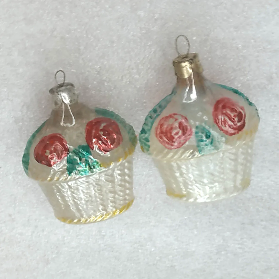 Set of 2 Vintage Mercury Glass Christmas USSR Ornaments Antique Baskets