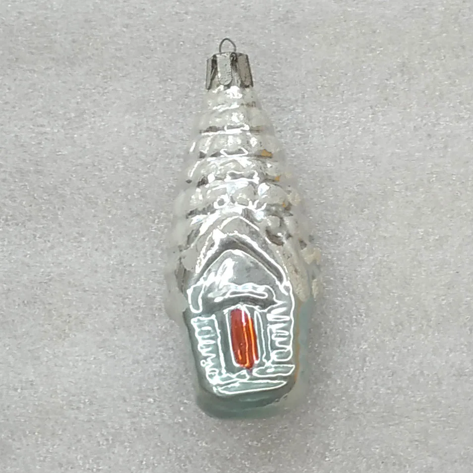 Vintage Silver Glass Christmas USSR Ornament Antique House