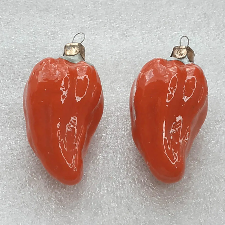 Set of 2 Vintage Glass Christmas USSR Ornaments Antique Decor Paprika