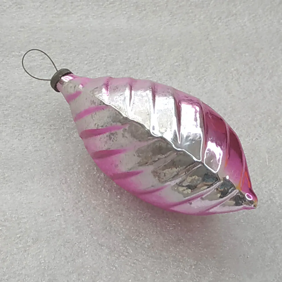 Vintage Silver Glass Christmas USSR Ornament Antique Decor Leaf