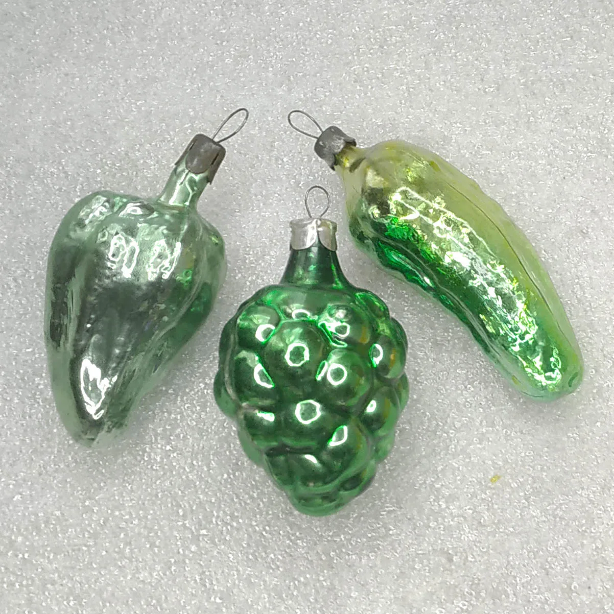 Set of 3 Vintage Silver Glass Christmas USSR Ornament Antique