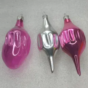 Set of 3 Vintage Silver Glass Christmas USSR Ornament Antique Icicles