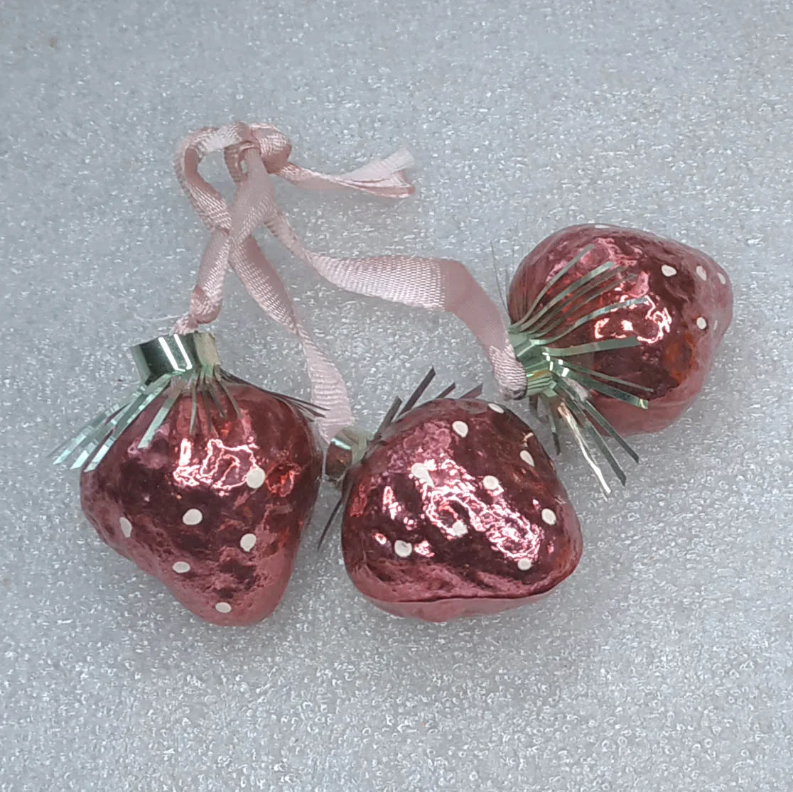 Set of 3 Vintage Glass Christmas USSR Ornaments Antique Strawberry