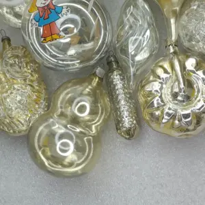 Set of 14 Vintage Silver Glass Christmas USSR Ornaments Antique