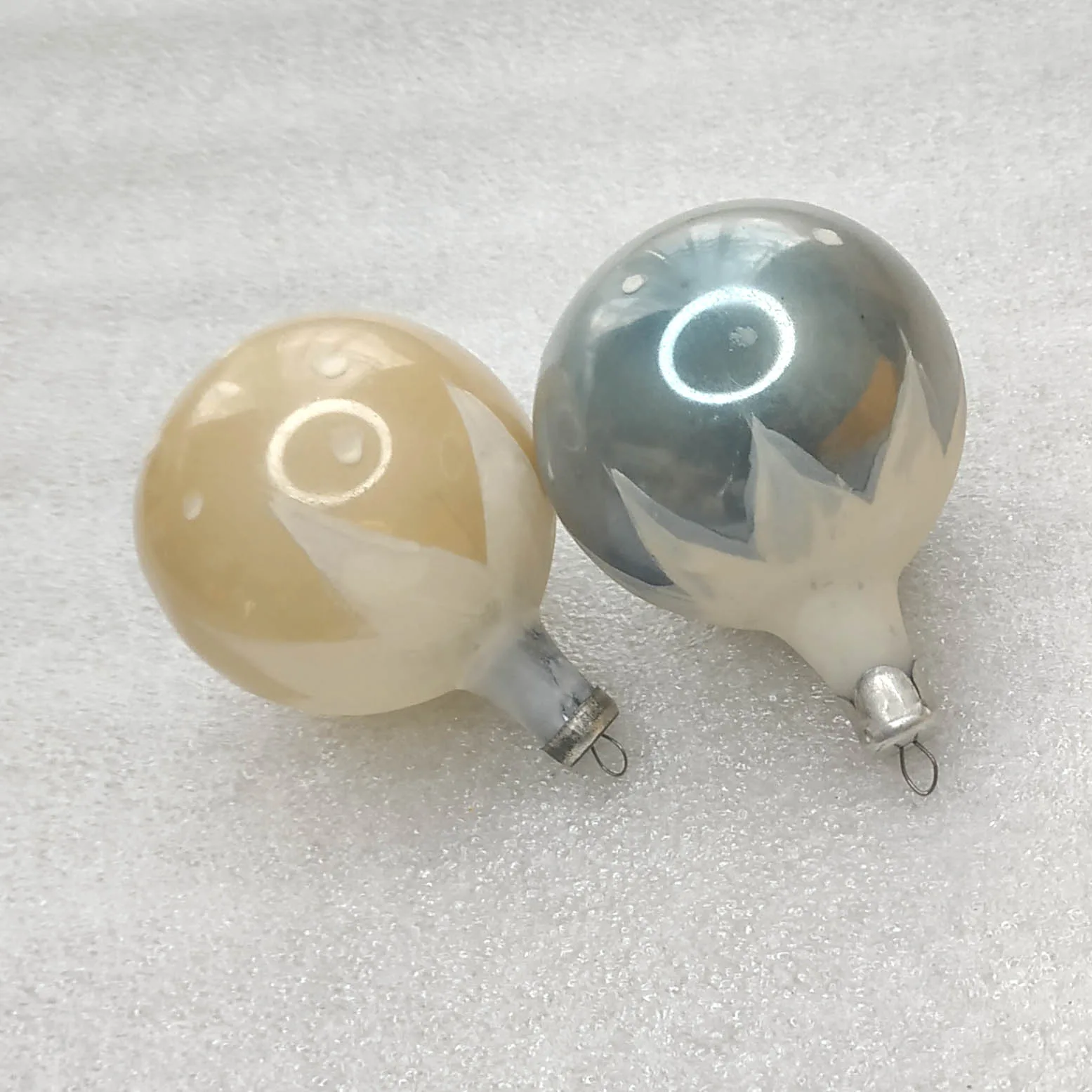 Set of 2 Vintage Glass Christmas USSR Ornaments Antique Tree Luminous Decor Balls