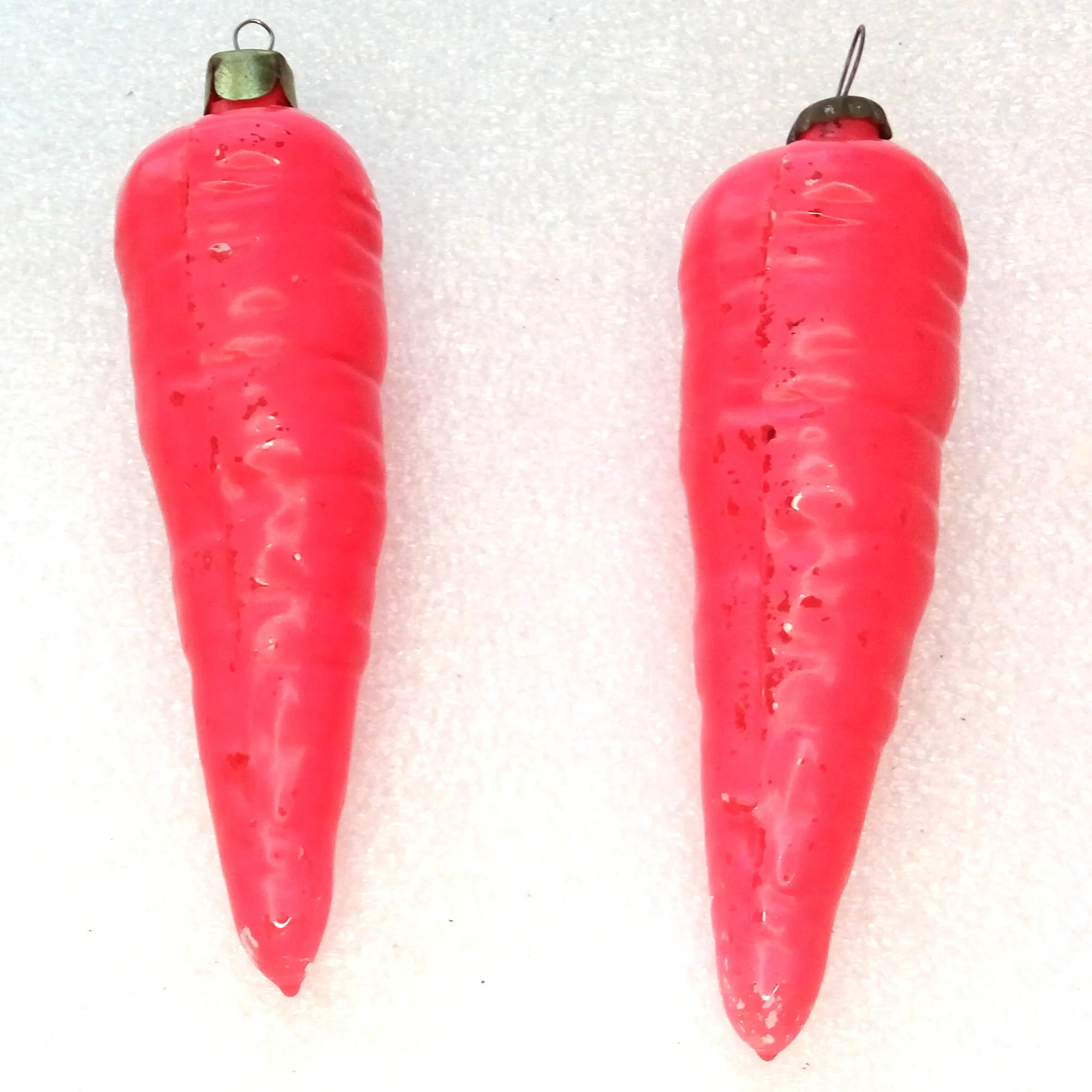 Set of 2 Vintage Glass USSR Christmas Tree Ornaments Carrots