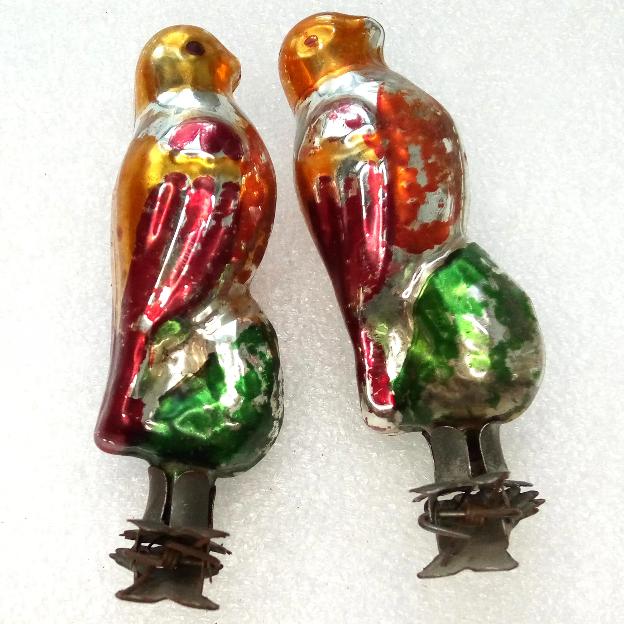 Set of 2 Vintage Glass USSR Christmas Tree Ornament Old Birds