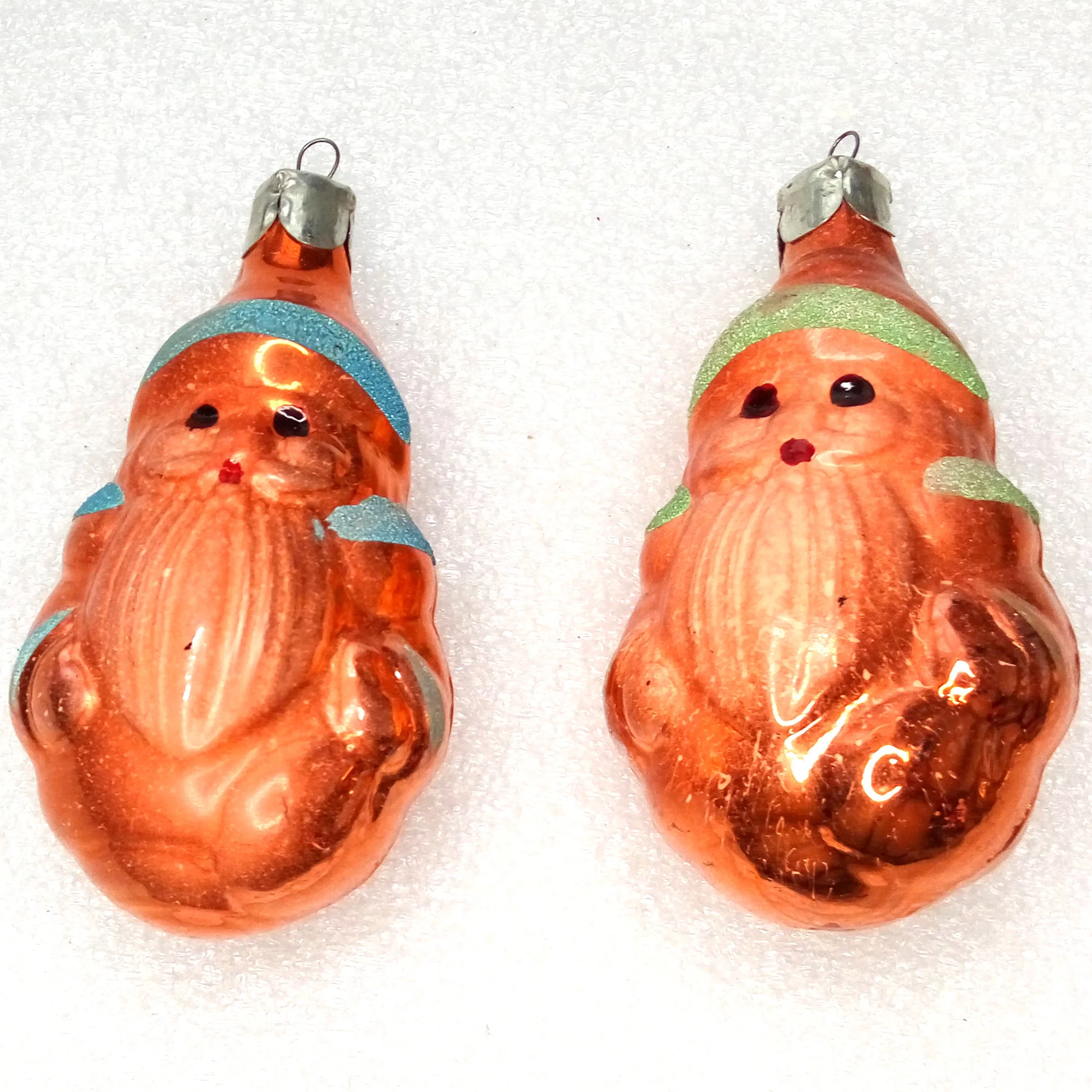 Set of 2 Vintage Ukrainian Glass Christmas Ornaments Santa