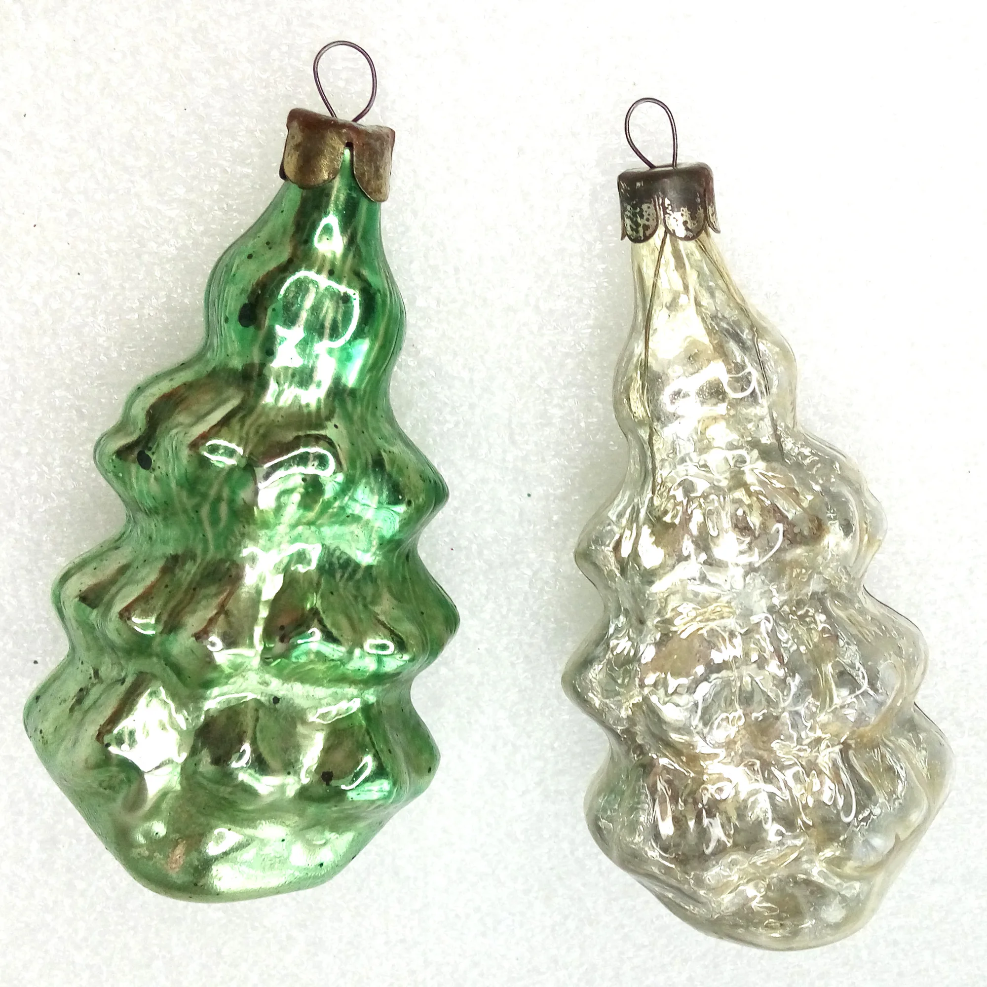 Set of 2 Vintage Ukrainian Glass Christmas Tree Ornaments Christmas