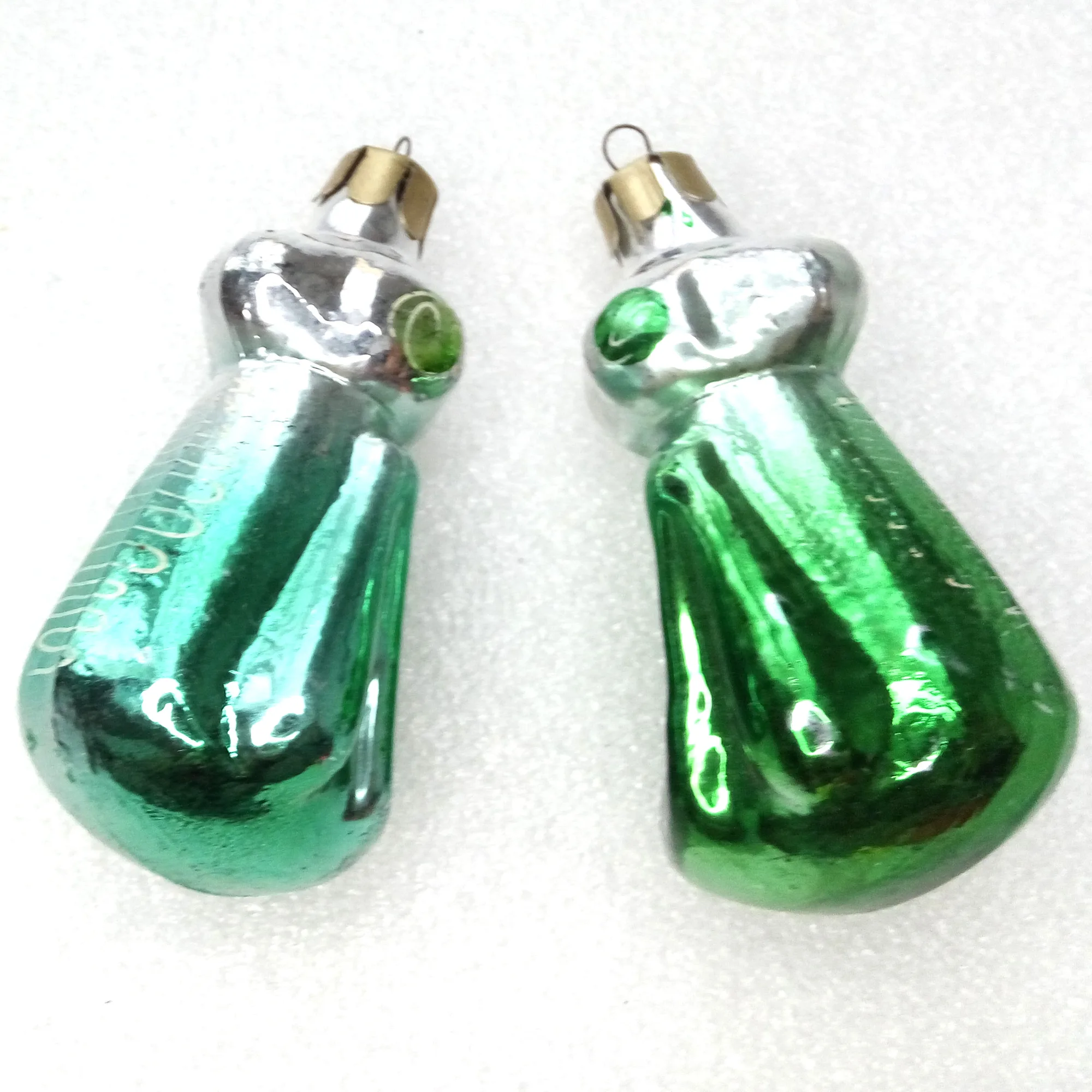 Set of 2 Vintage Ukrainian Glass Christmas Ornaments Bugs
