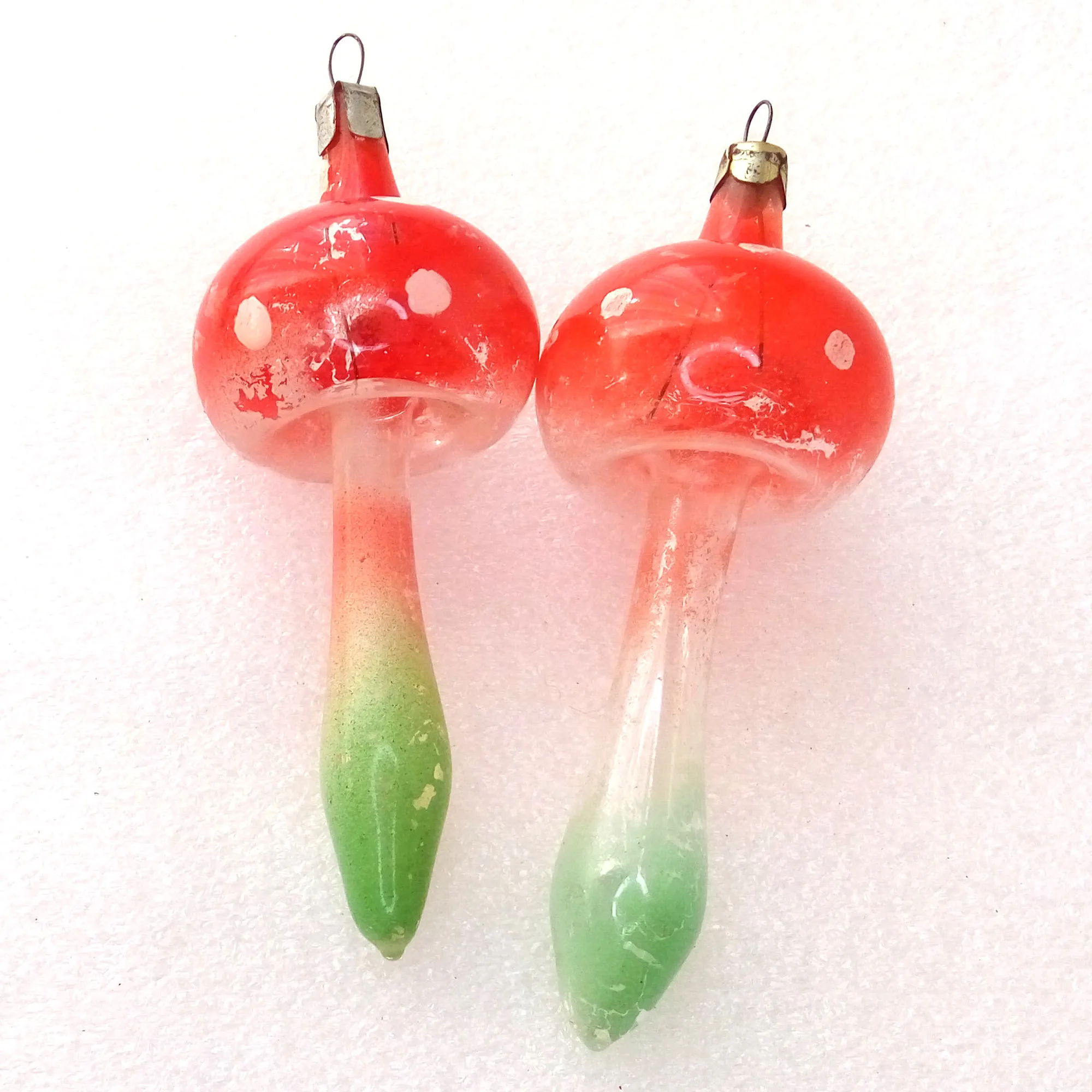 Set of 2 Vintage Ukrainian Glass Christmas Ornaments Mushrooms