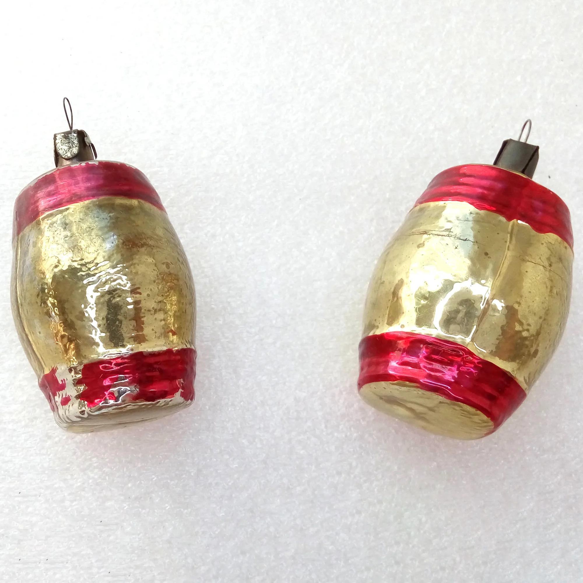 Set of 2 Antique Vintage USSR Glass Christmas Ornaments Barels