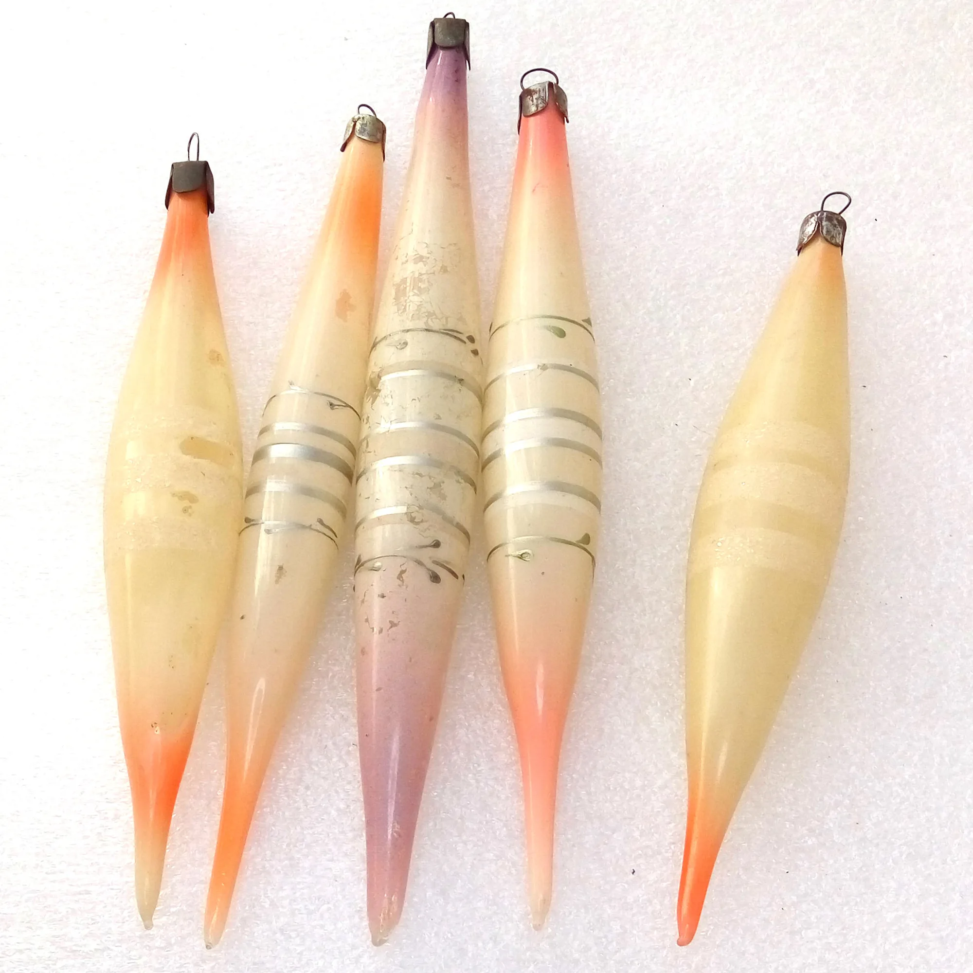 Set of 5 Antique Vintage USSR Glass Christmas Ornament Icicles