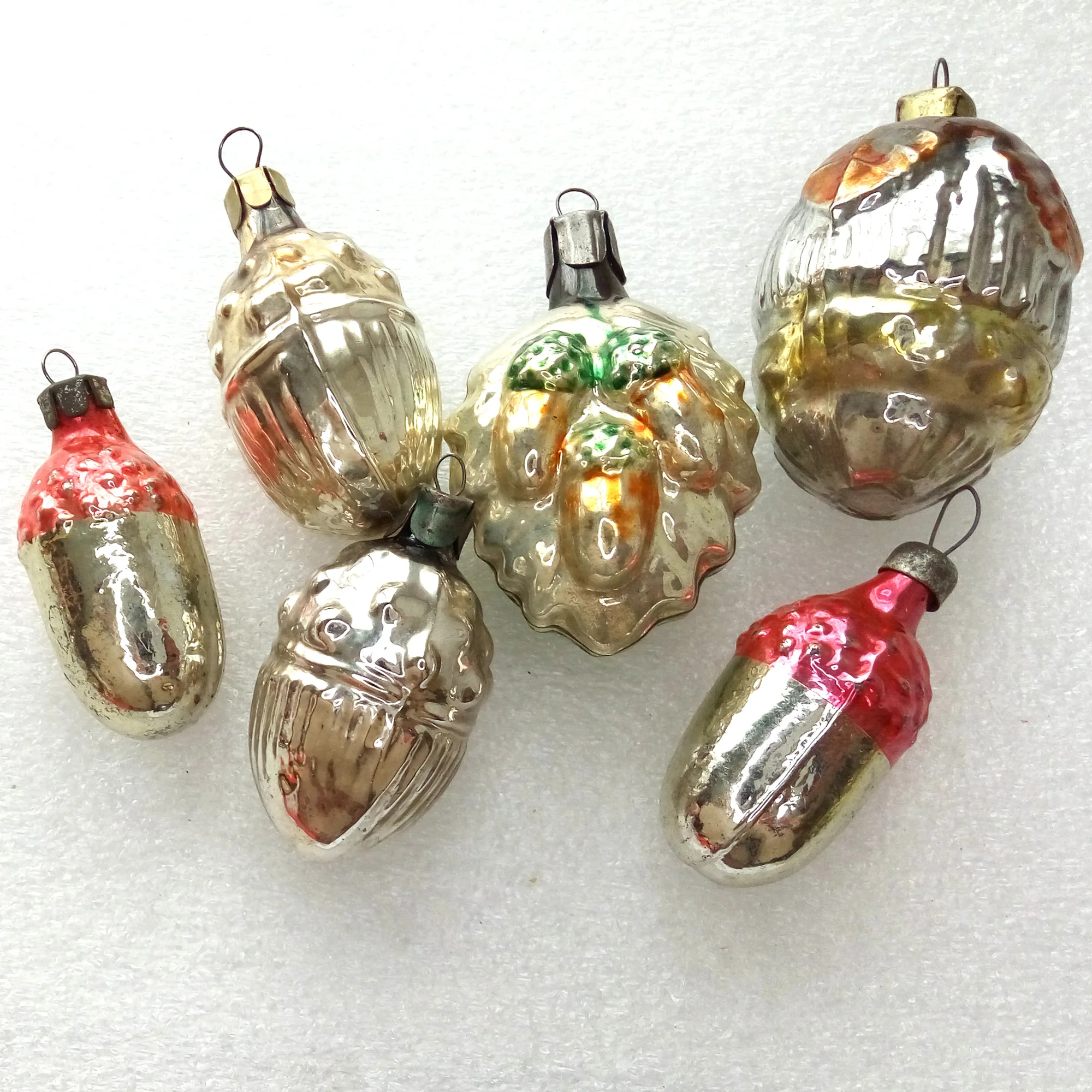 Set of 6 Vintage Antique Glass Christmas Ornaments Old Acorns