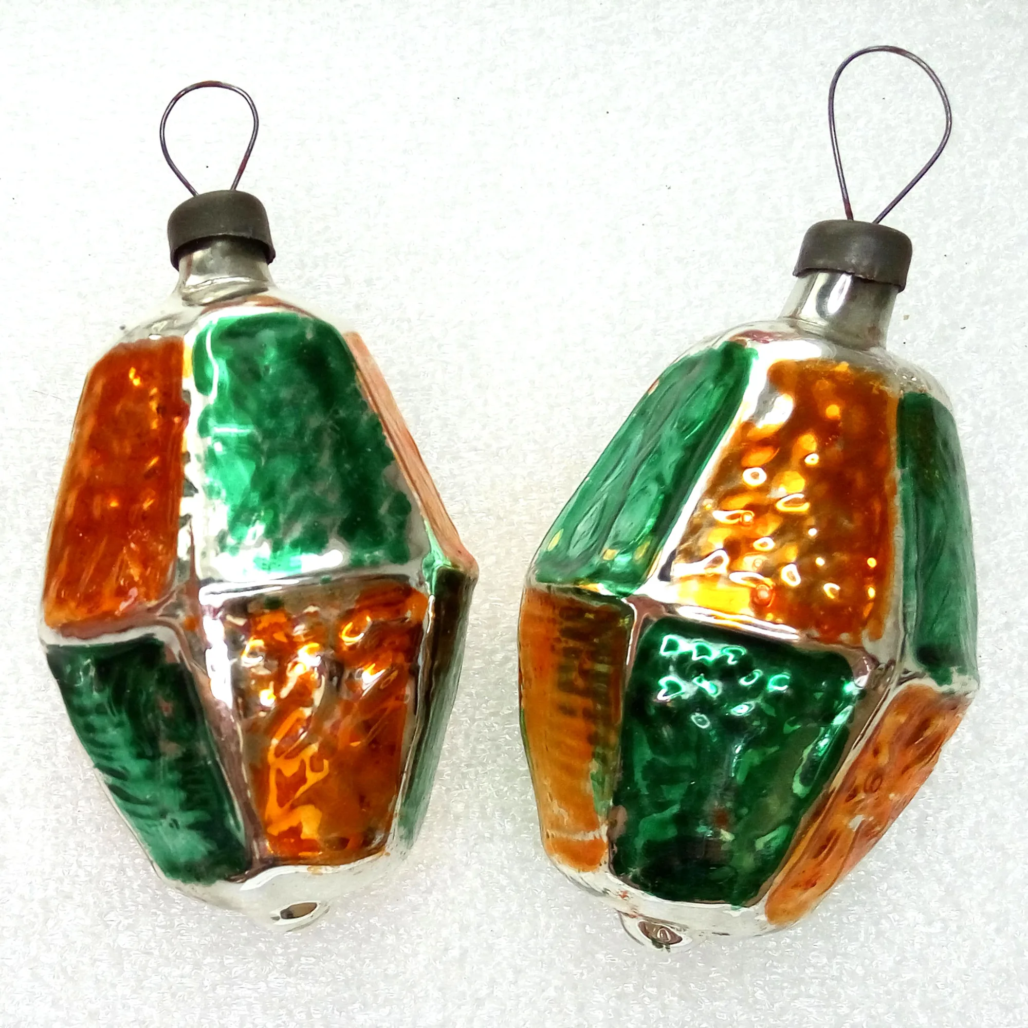 Set of 2 ANtique Vintage Soviet Glass Christmas Ornaments