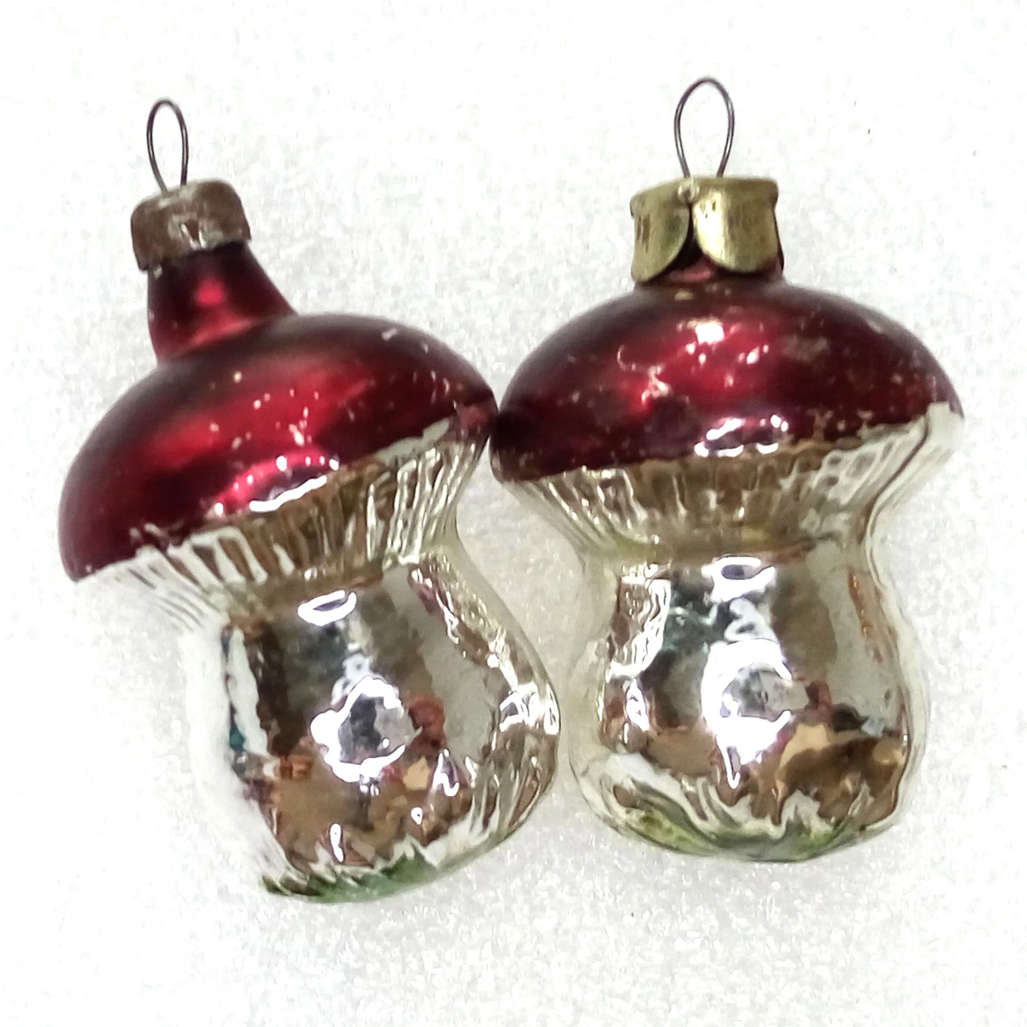 Set of 2 Vintage Ukrainian Glass Christmas Ornaments Mushrooms
