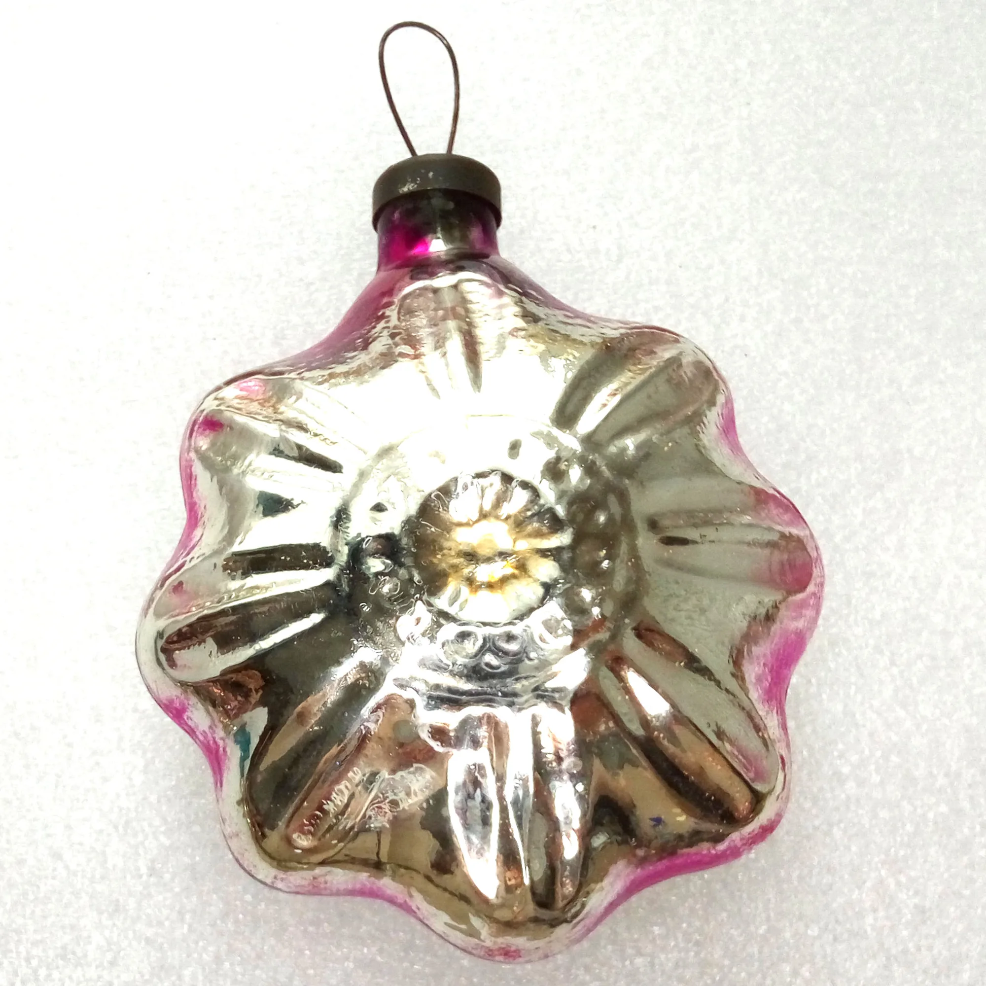 Huge Vintage Ukrainian Glass Christmas Ornaments Flower